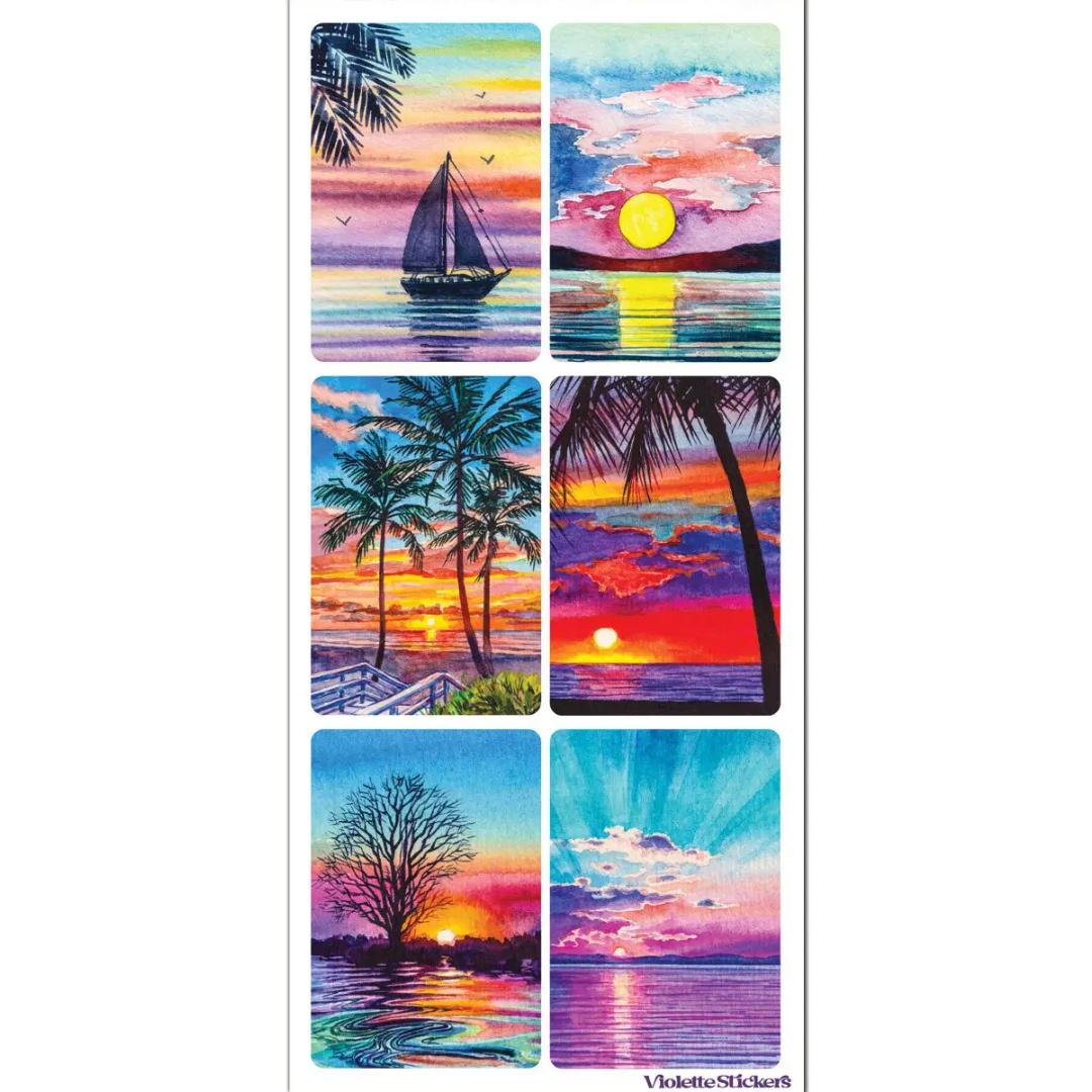Tropical Sunset Stickers - 2 Sticker Sheets for Stationary, Scrapbooking, & More