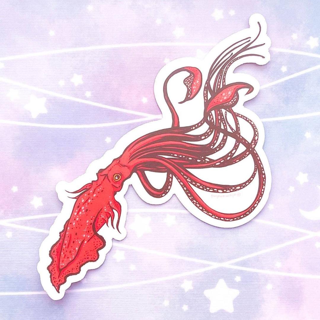 Giant Squid Sea Life Sticker - Large Clear Vinyl Decal