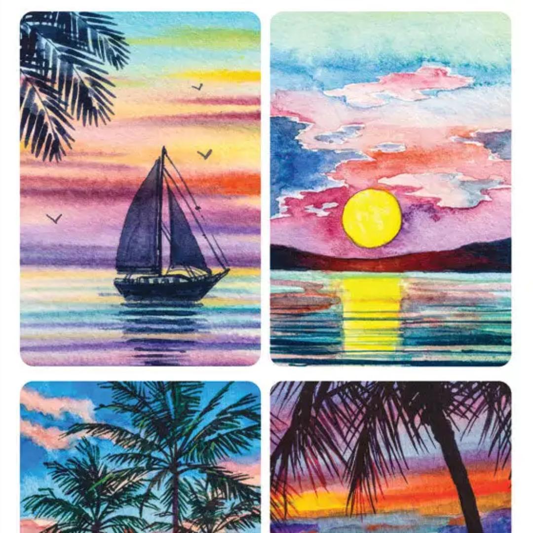 Tropical Sunset Stickers - 2 Sticker Sheets for Stationary, Scrapbooking, & More