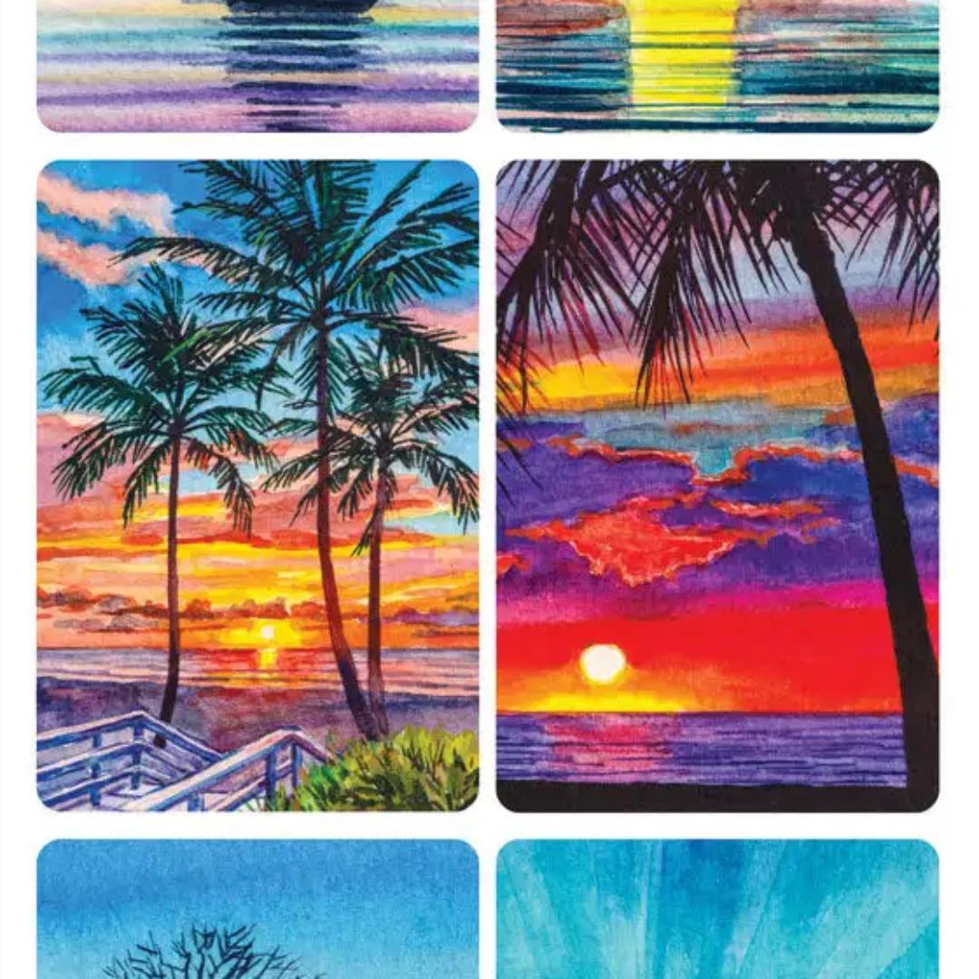 Tropical Sunset Stickers - 2 Sticker Sheets for Stationary, Scrapbooking, & More
