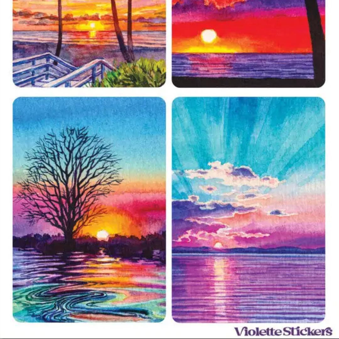 Tropical Sunset Stickers - 2 Sticker Sheets for Stationary, Scrapbooking, & More