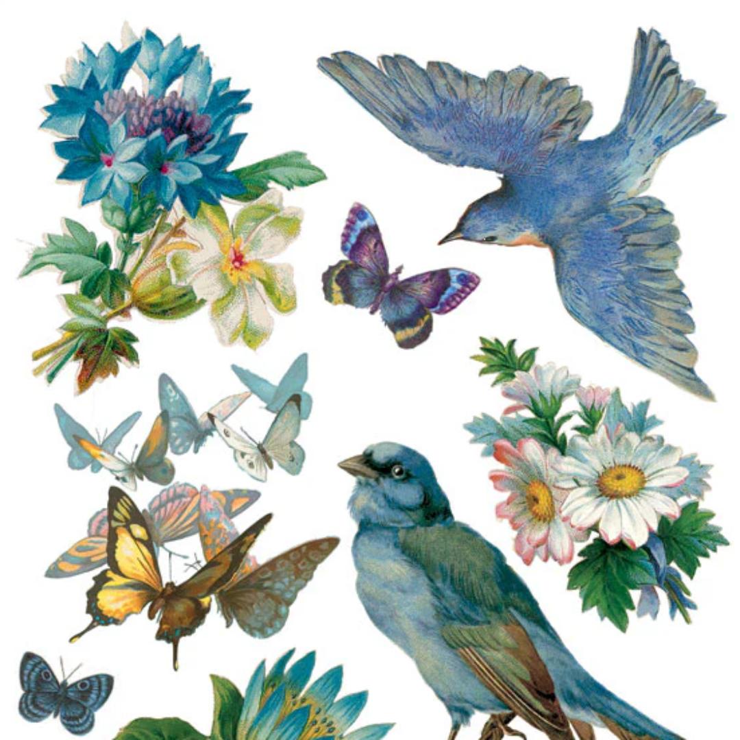 Bluebirds & Blue Flowers Stickers - 2 Sticker Sheets for Scrapbooking, Stationary, & More