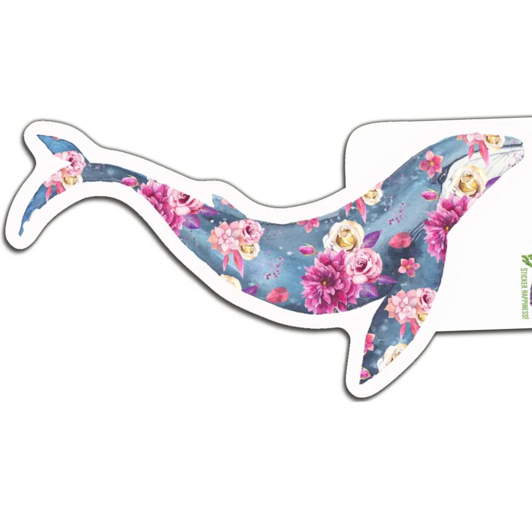 Floral Whale Waterproof Vinyl Sticker