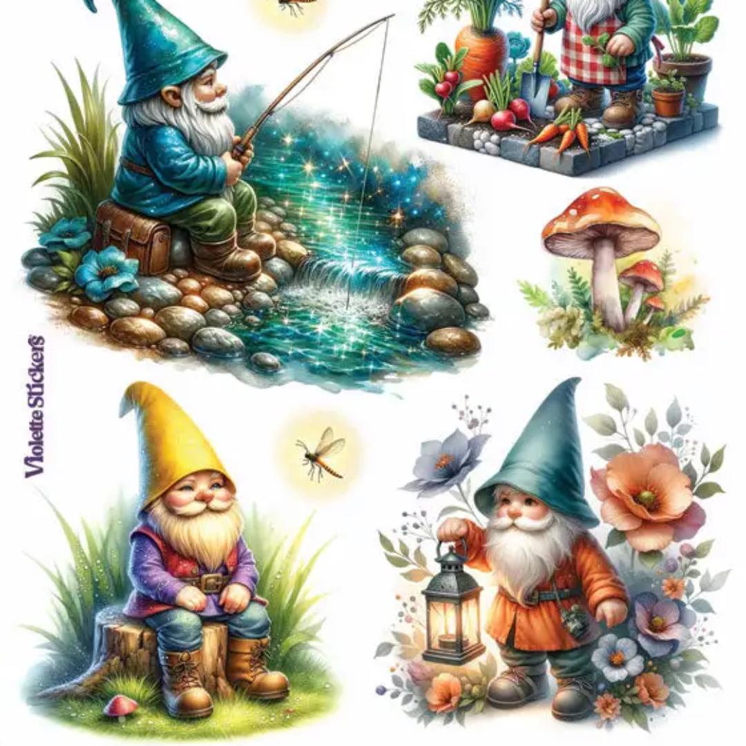 Rainbow Gnome Stickers - 2 Sticker Sheets for Scrapbooking, Stationary, & More