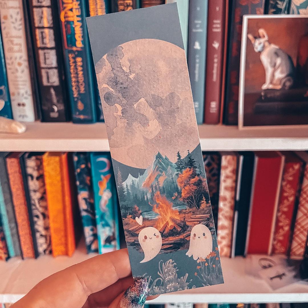 Cute Camping Ghost Couple Watercolor Cardstock Bookmark - Fall & Halloween
