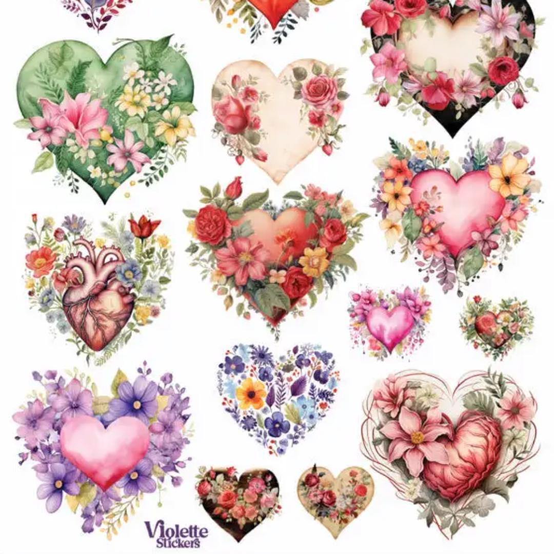 Floral Heart Stickers - Flower Hearts Sticker Sheet