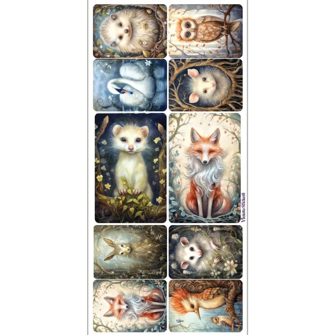 Crystal Night Forest Animal Stickers - 2 Sticker Sheets for Stationary, Scrapbooking, & More