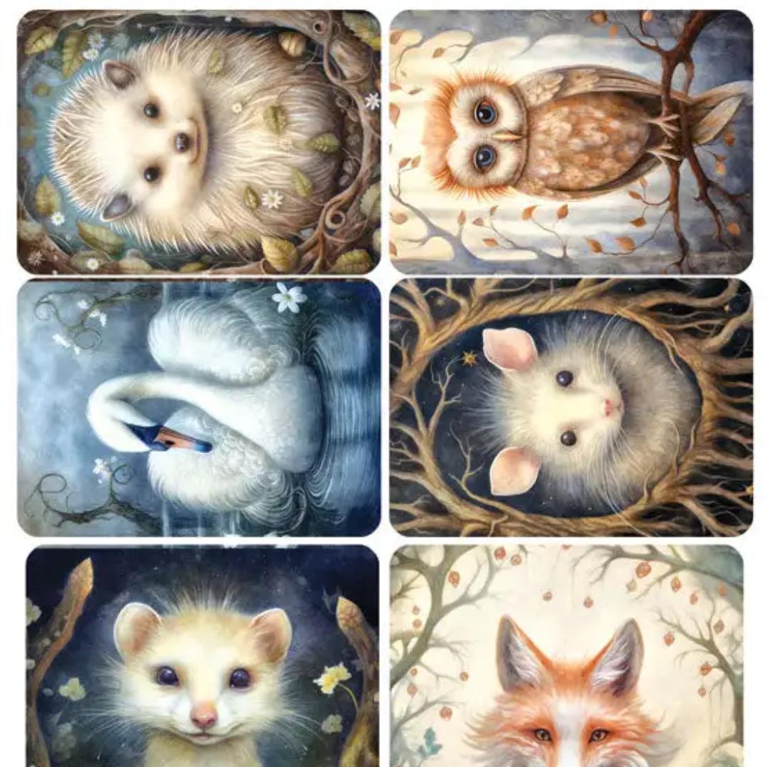 Crystal Night Forest Animal Stickers - 2 Sticker Sheets for Stationary, Scrapbooking, & More