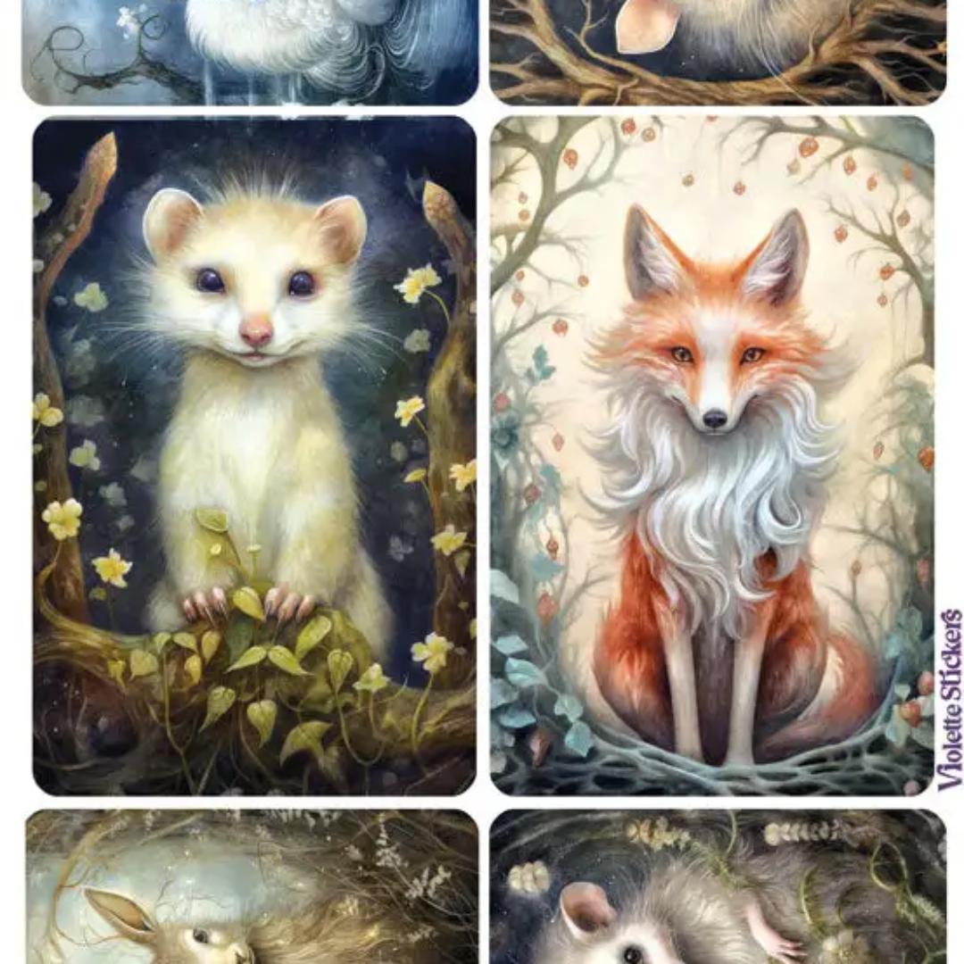 Crystal Night Forest Animal Stickers - 2 Sticker Sheets for Stationary, Scrapbooking, & More