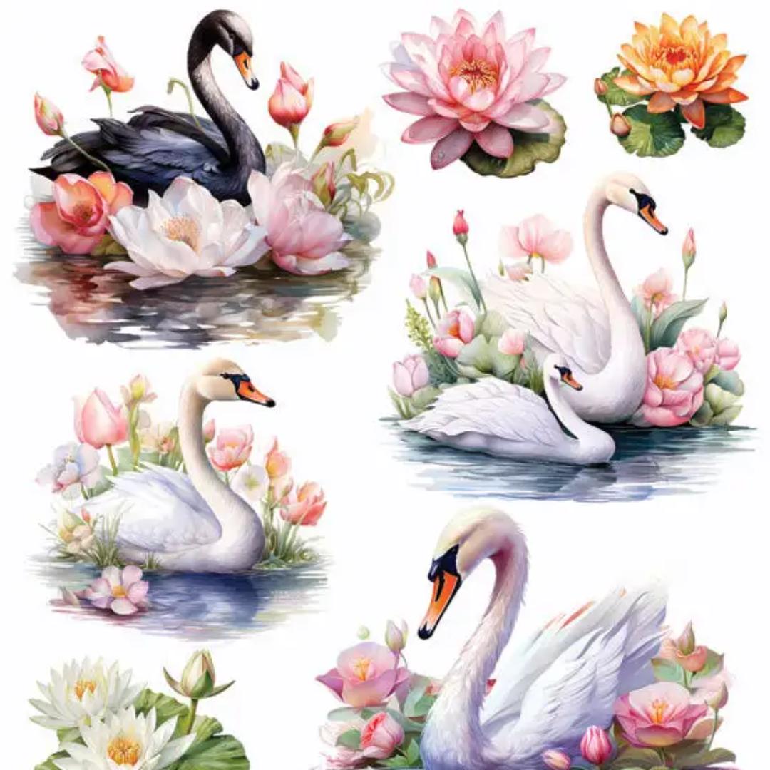 Majestic Swan Stickers - 2 Sticker Sheets for Stationary, Scrapbooking, & More