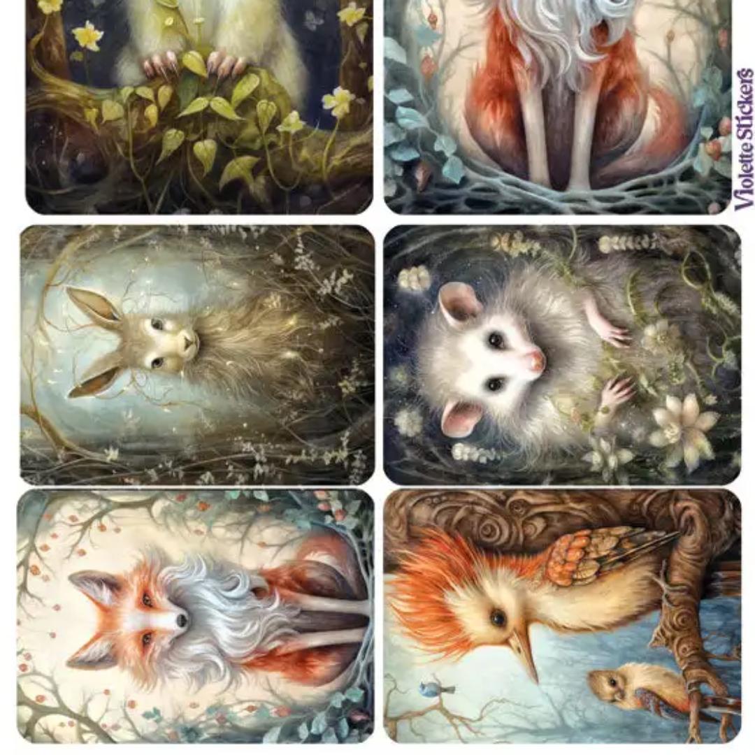 Crystal Night Forest Animal Stickers - 2 Sticker Sheets for Stationary, Scrapbooking, & More