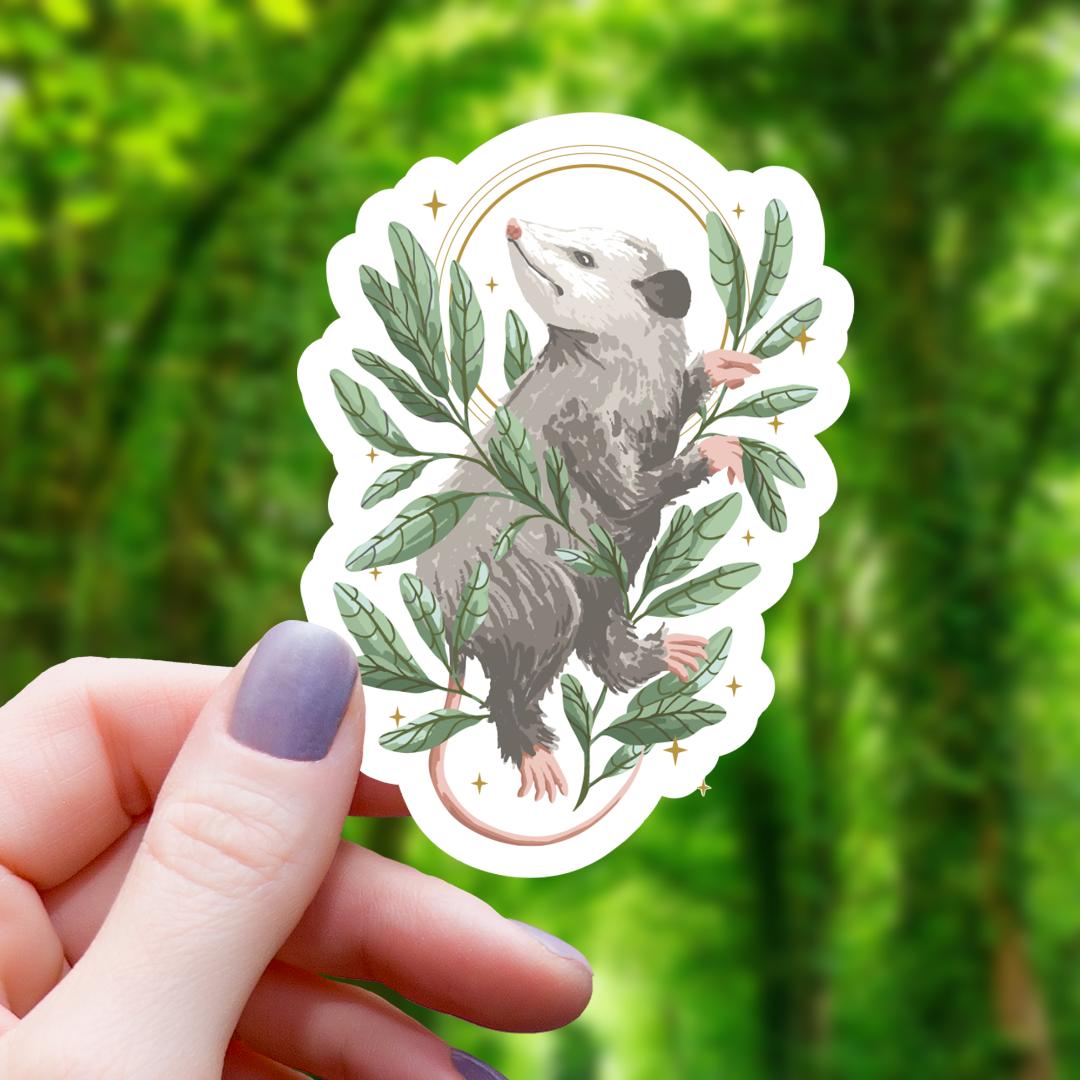 Botanical Opossum Cottagecore Sticker - 3" Waterproof Vinyl Decal