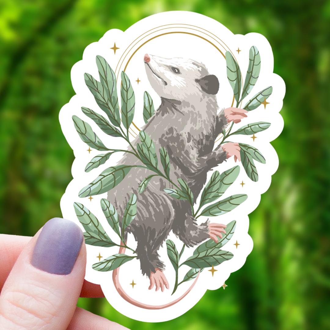Botanical Opossum Cottagecore Sticker - 3" Waterproof Vinyl Decal
