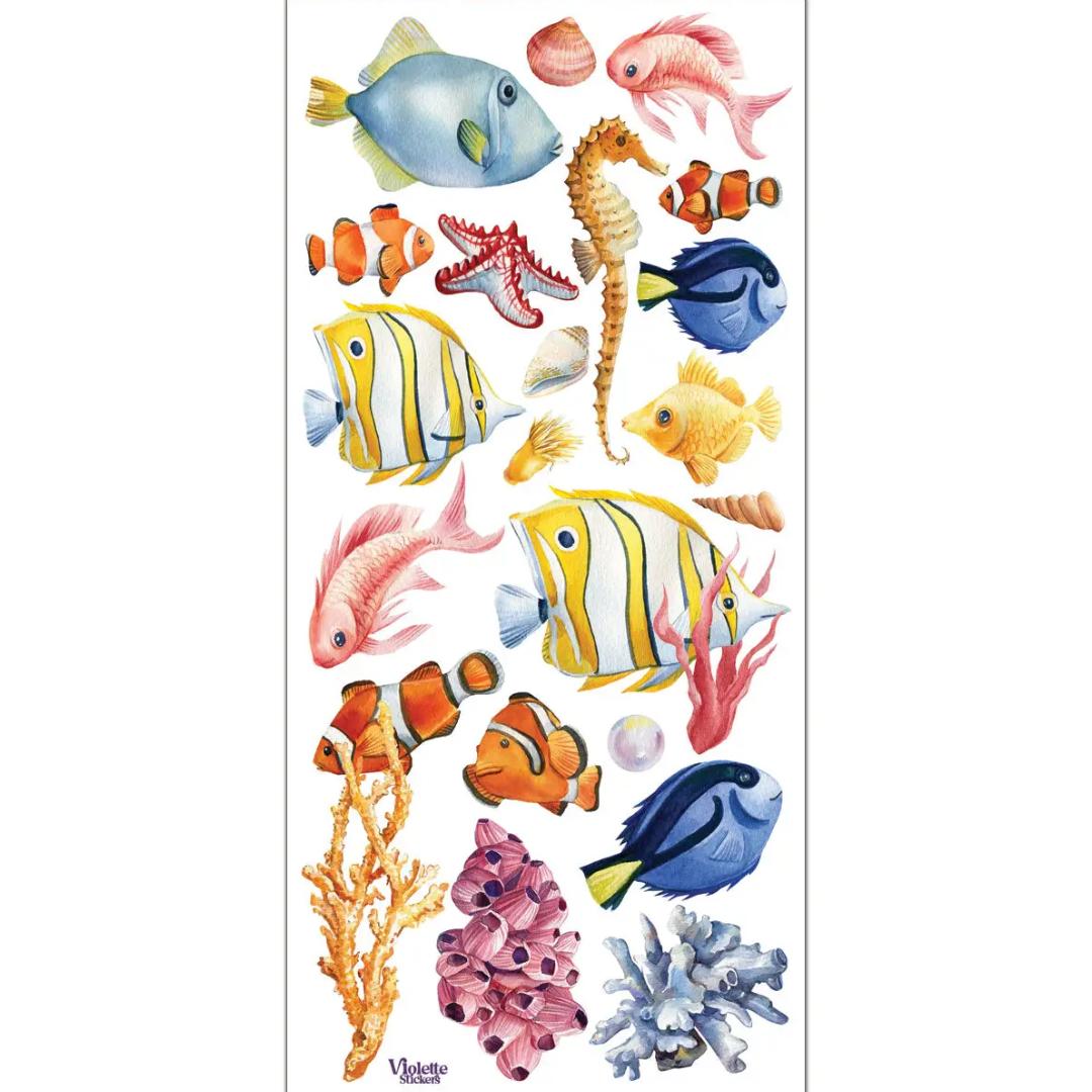Fish in the Ocean - 2 Sticker Sheets for Stationary, Scrapbooking, & More