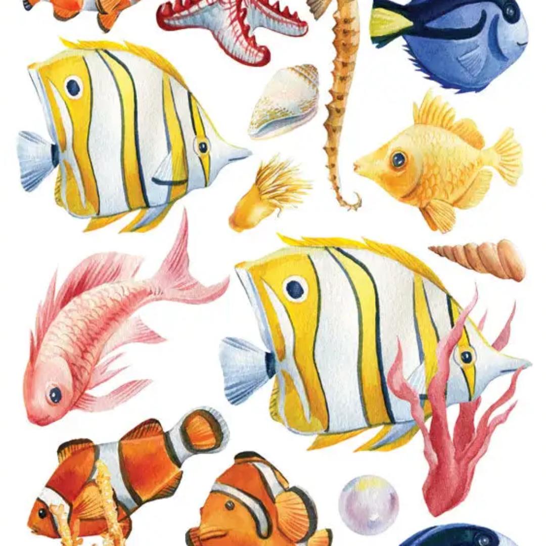 Fish in the Ocean - 2 Sticker Sheets for Stationary, Scrapbooking, & More
