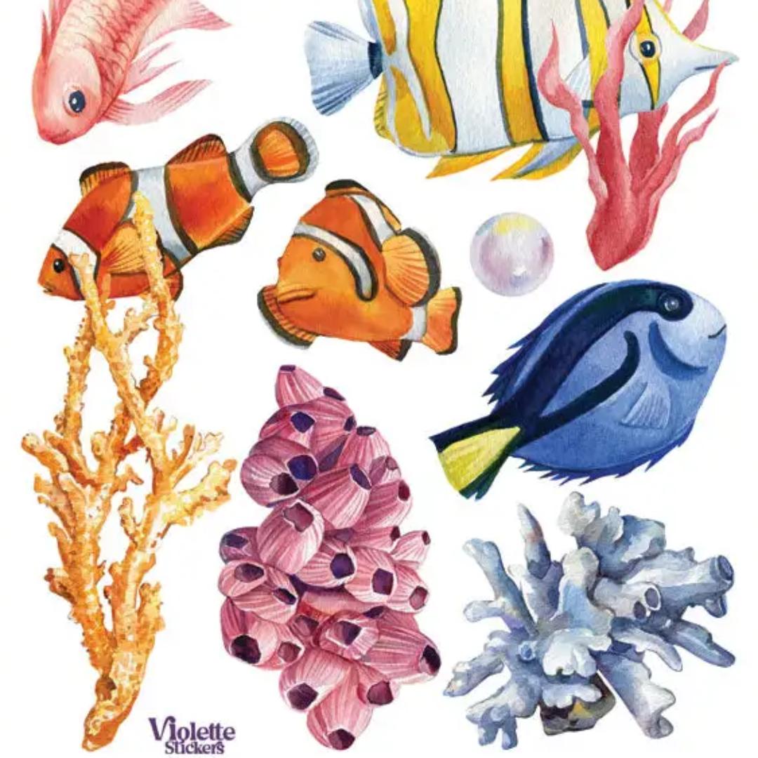 Fish in the Ocean - 2 Sticker Sheets for Stationary, Scrapbooking, & More