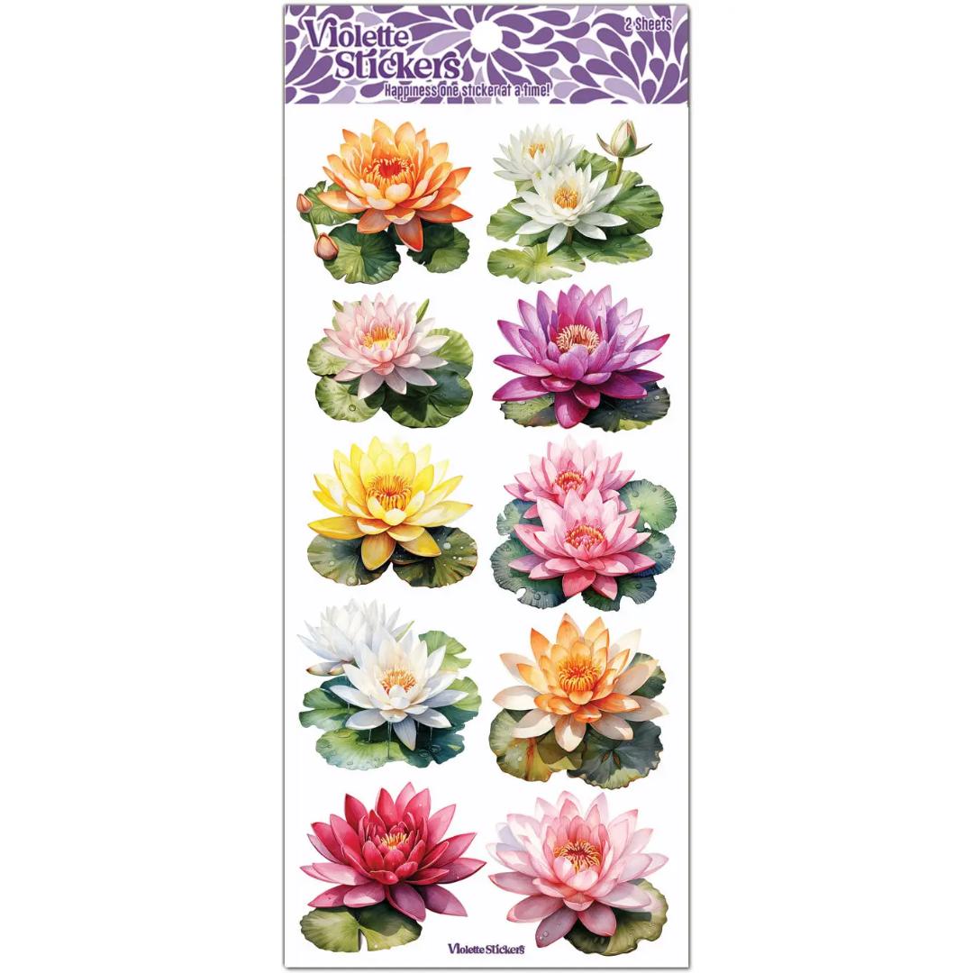 Lilypad Flower Stickers - 2 Sticker Sheets for Stationary, Scrapbooking, & More