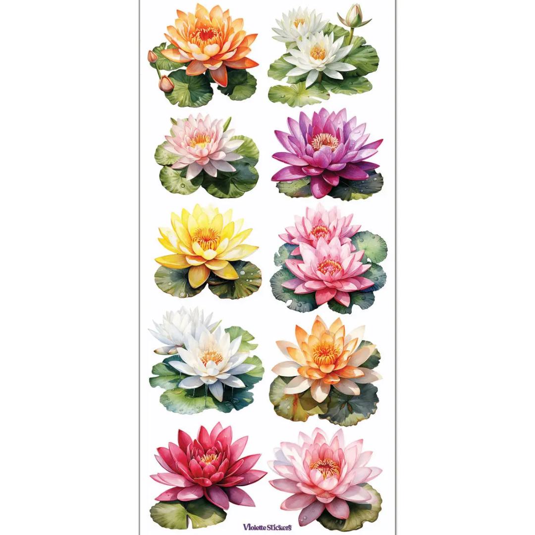 Lilypad Flower Stickers - 2 Sticker Sheets for Stationary, Scrapbooking, & More