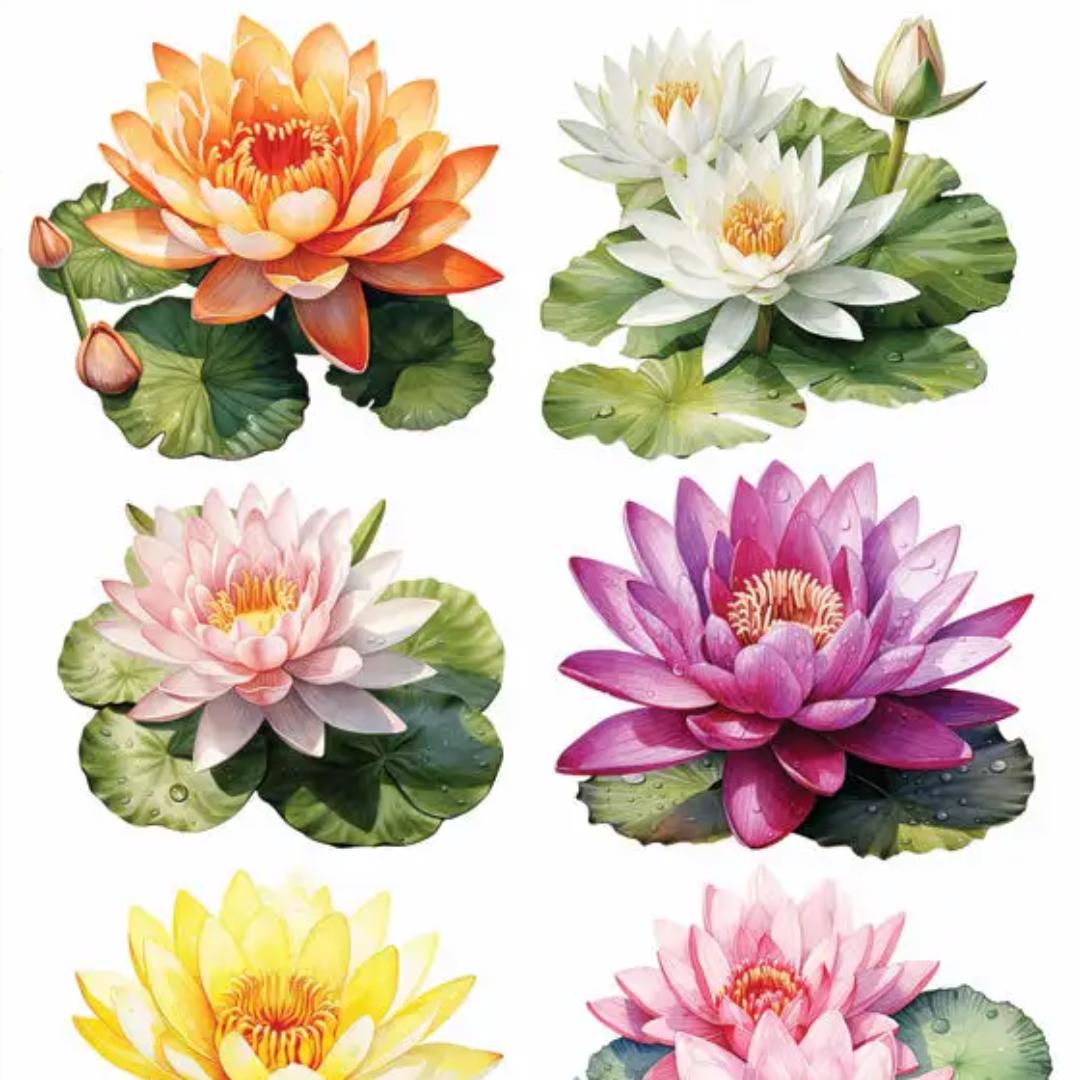 Lilypad Flower Stickers - 2 Sticker Sheets for Stationary, Scrapbooking, & More