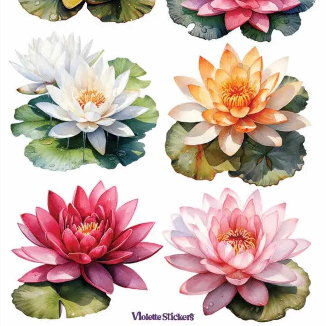 Lilypad Flower Stickers - 2 Sticker Sheets for Stationary, Scrapbooking, & More