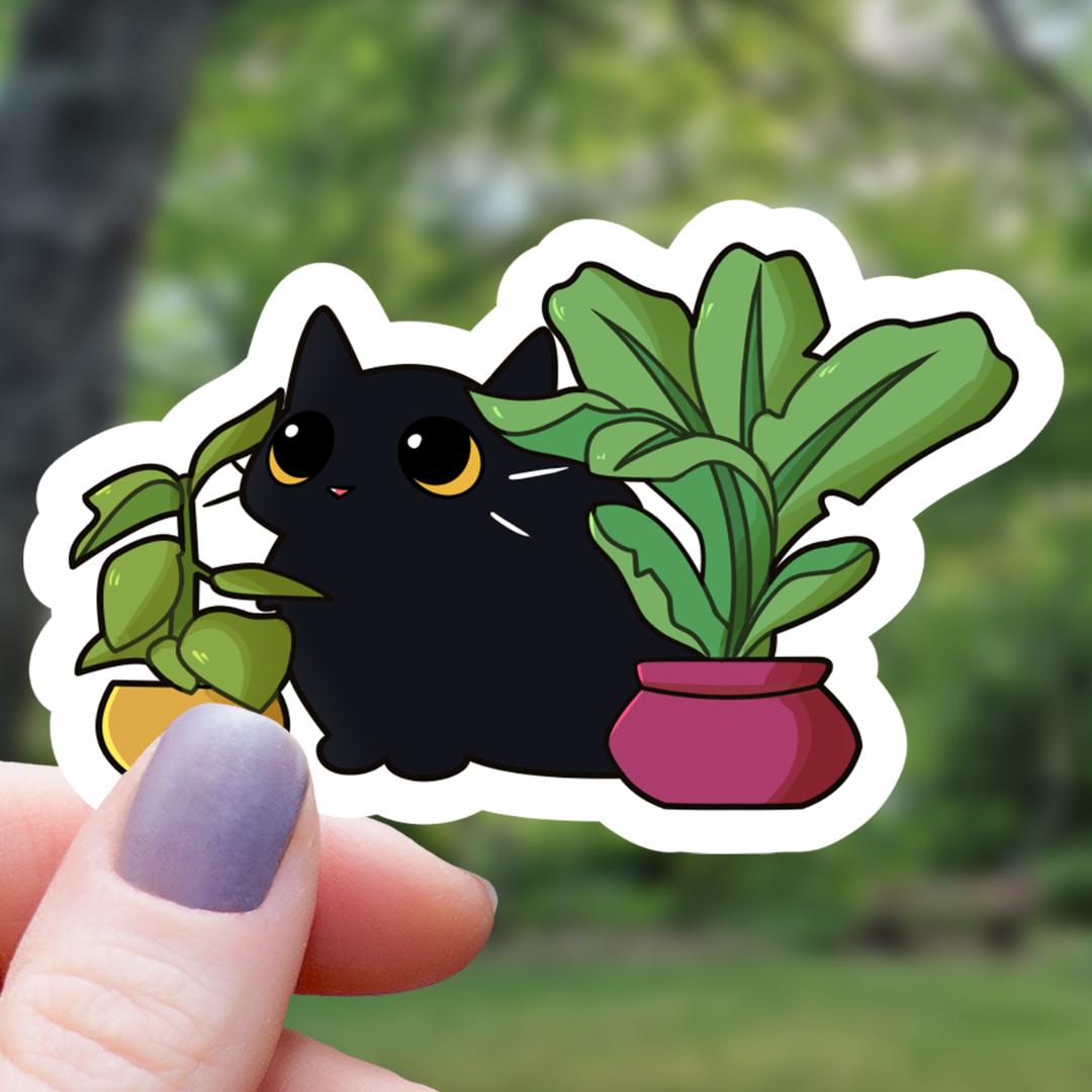 Black Cat Amongst Houseplants Sticker - 3" Waterproof Vinyl Decal
