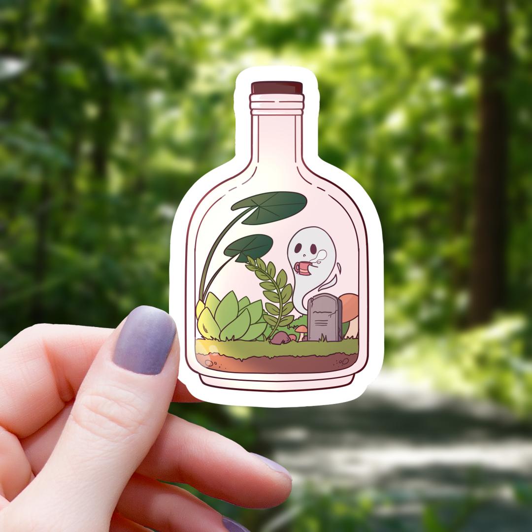 Ghost in a Bottle Terrarium Sticker - 3" Waterproof Vinyl Decal - Halloween
