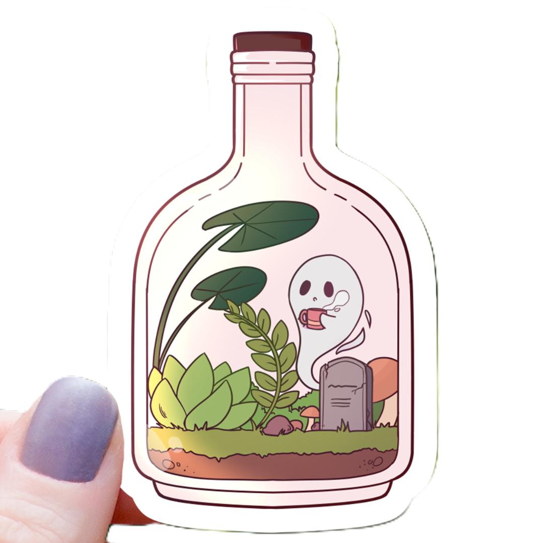 Ghost in a Bottle Terrarium Sticker - 3" Waterproof Vinyl Decal - Halloween
