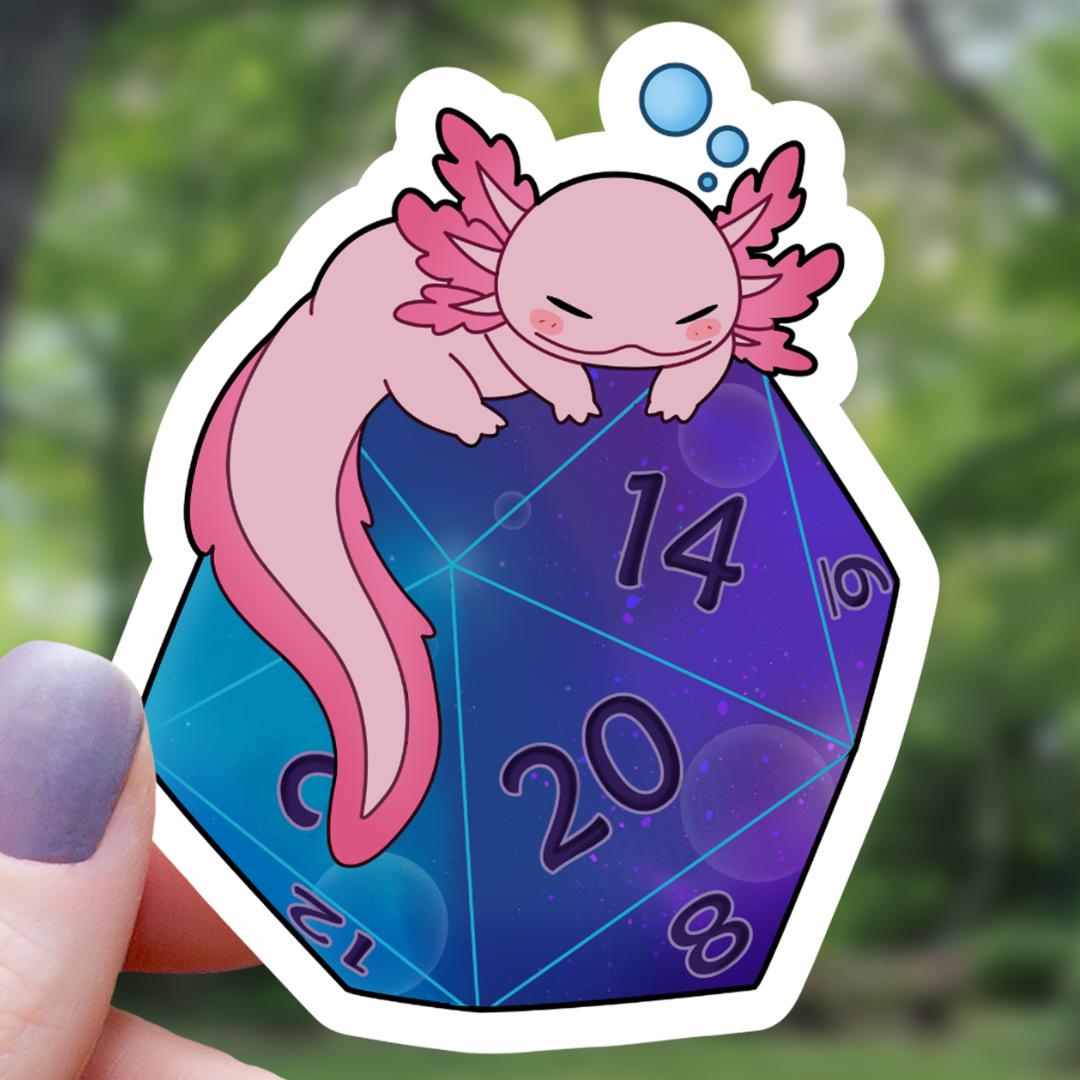 Axolotl on Galaxy D20 Dice RPG Sticker - 3" Waterproof Vinyl Decal