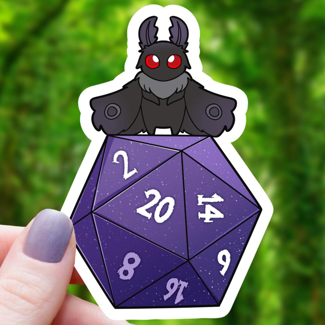 Mothman on Polyhedral D20 Dice RPG Sticker - 3" Waterproof Vinyl Sticker