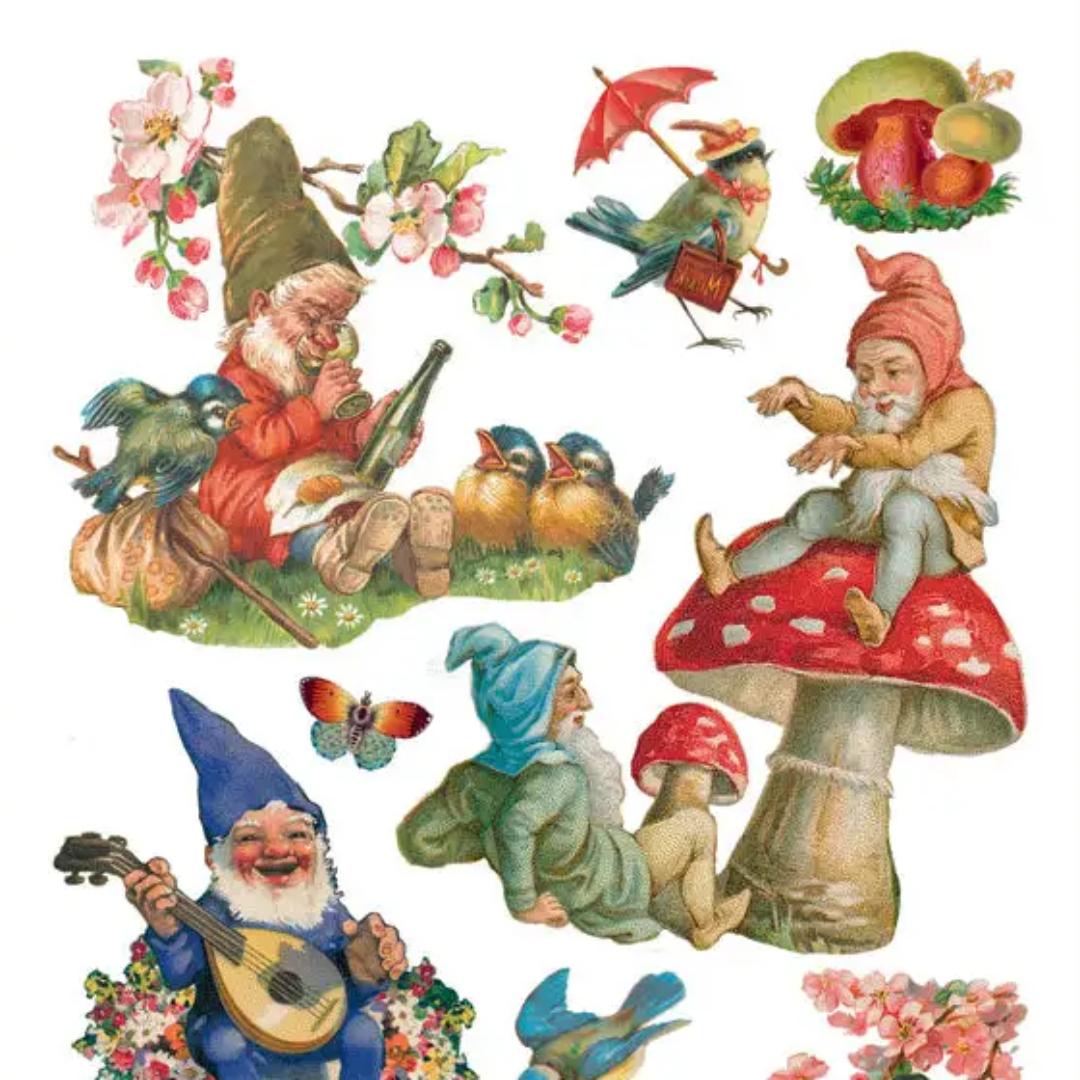 Gnomes and Red Mushrooms Stickers - 2 Sticker Sheets for Stationary, Scrapbooking, & More