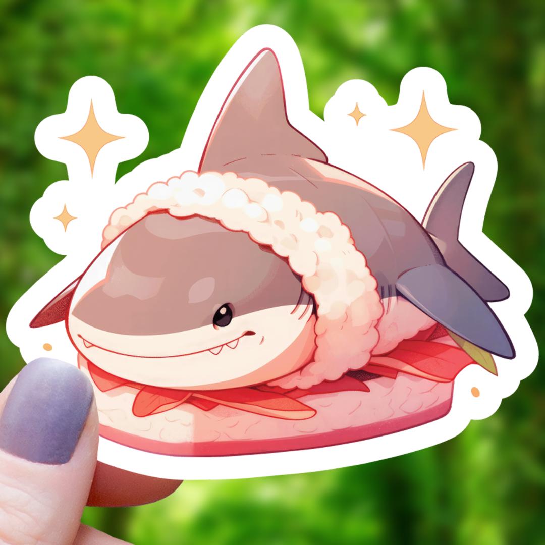 Kawaii Sashimi Shark Sticker - 3" Waterproof Vinyl Decal