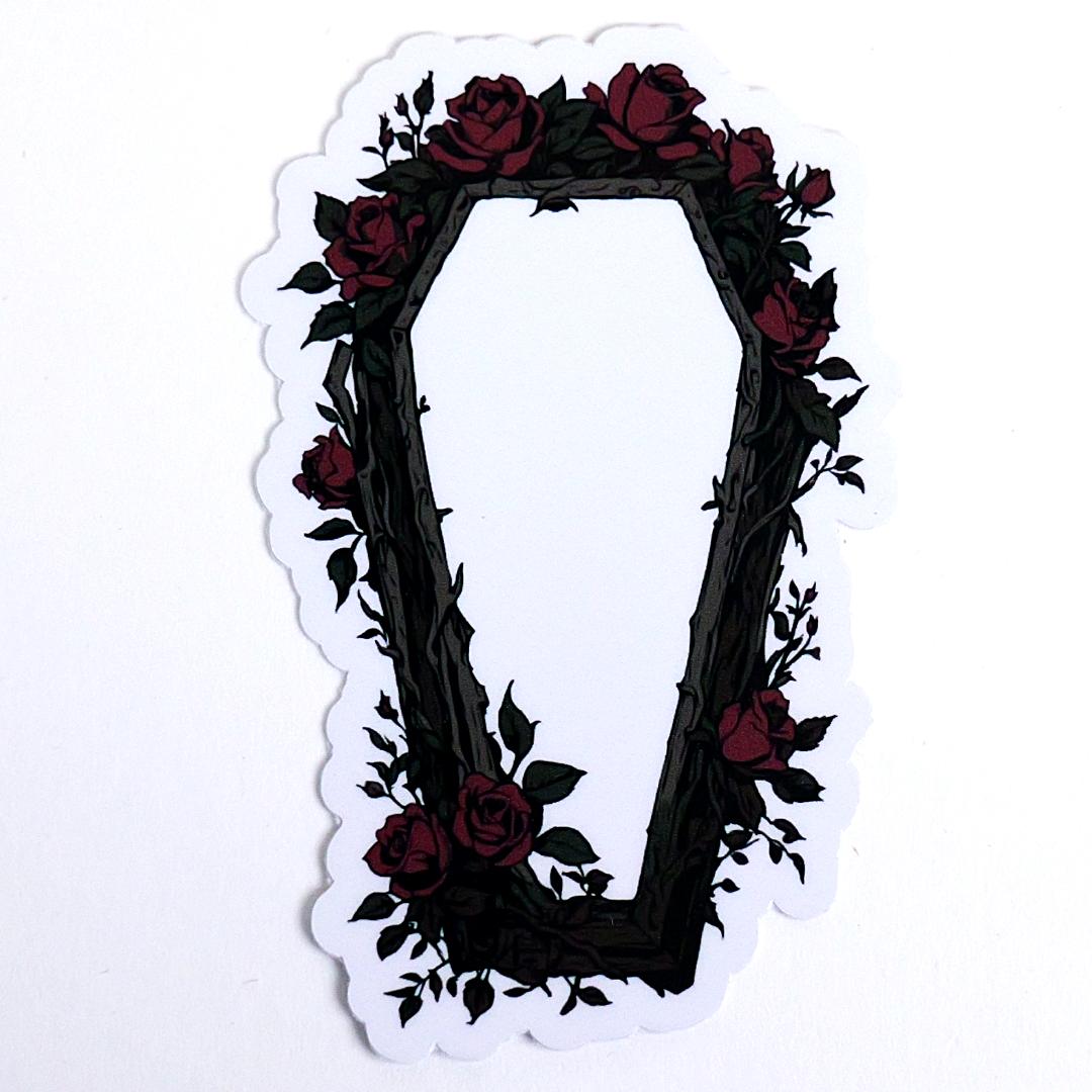 Floral Coffin Dark Roses Sticker - Waterproof Vinyl