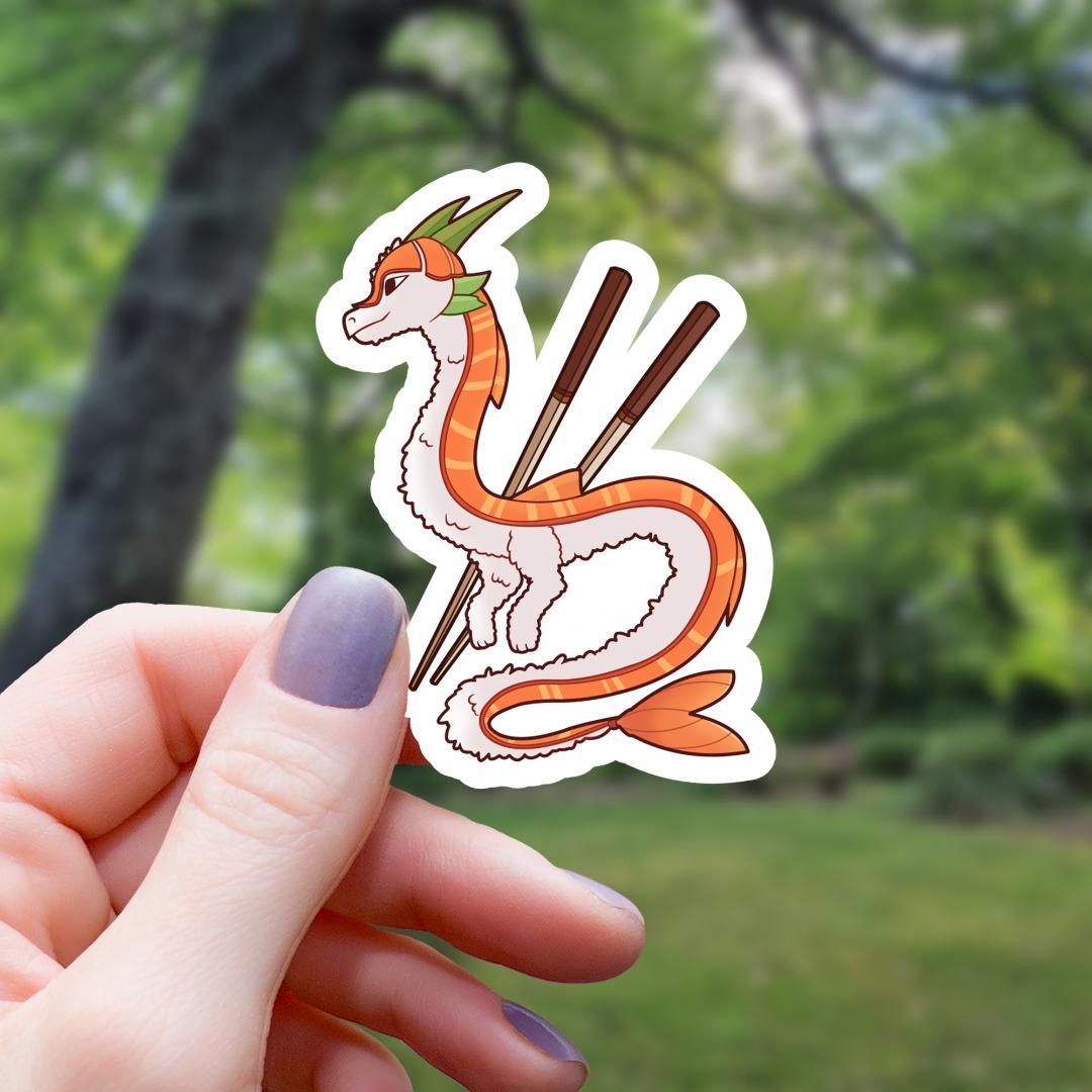 Sushi Dragon Foodie Monster Sticker - 3" Waterproof Vinyl Decal