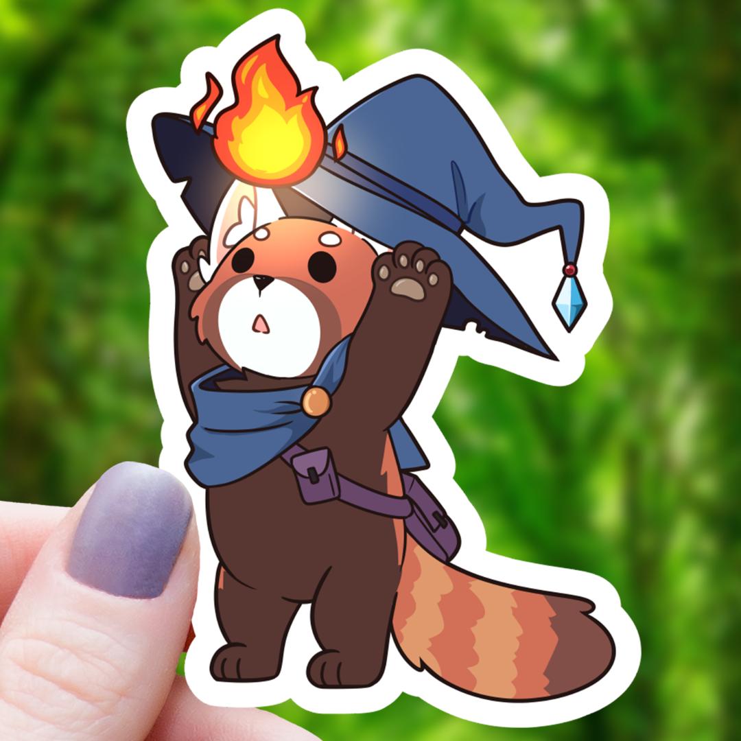 Red Panda Wizard Fireball RPG Inspired Sticker - 3" Waterproof Vinyl Decal