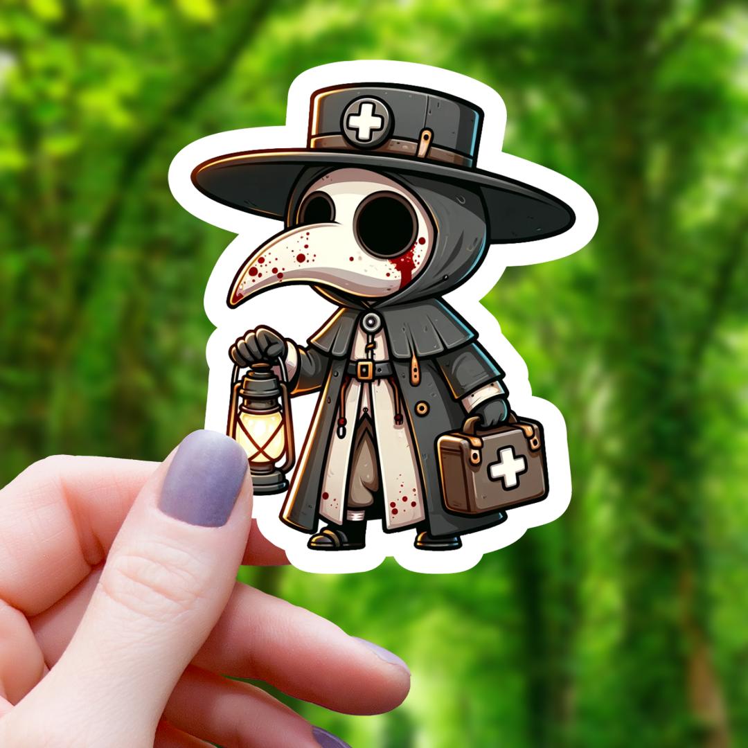 Chibi Plague Doctor with Lantern Sticker - 3" Waterproof Vinyl Sticker