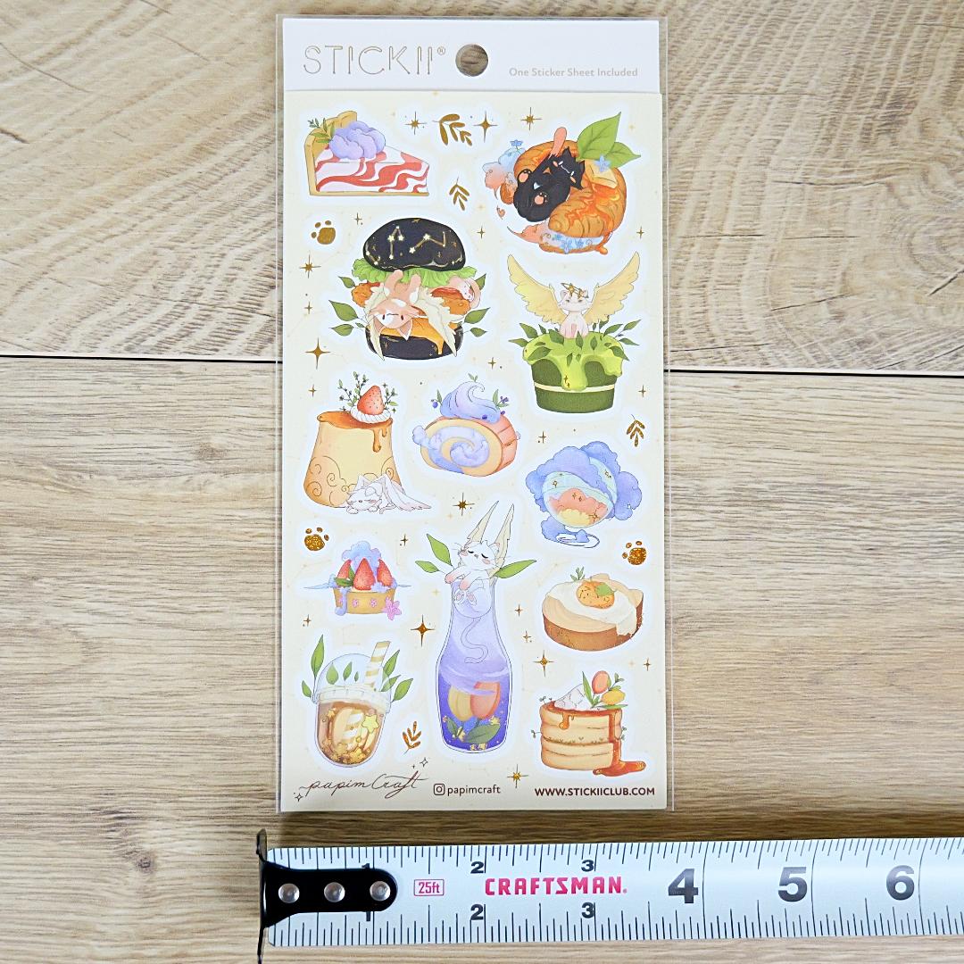 Celestial Cat Cafe Stickers - 1 Sticker Sheet for Scrapbooking, Stationary, & More