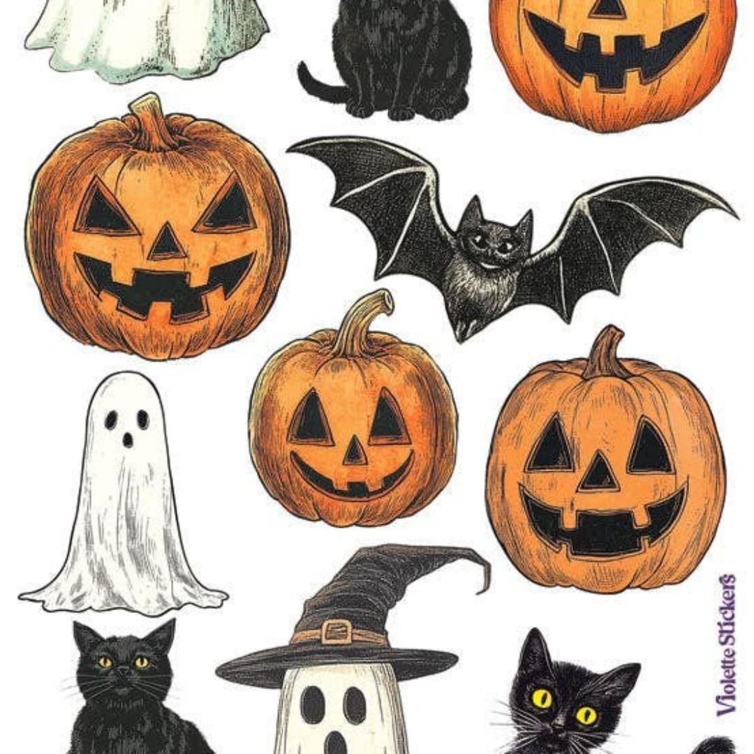 Violette Stickers - Crystal Pumpkin and Cat Stickers - 2 Sticker Sheets