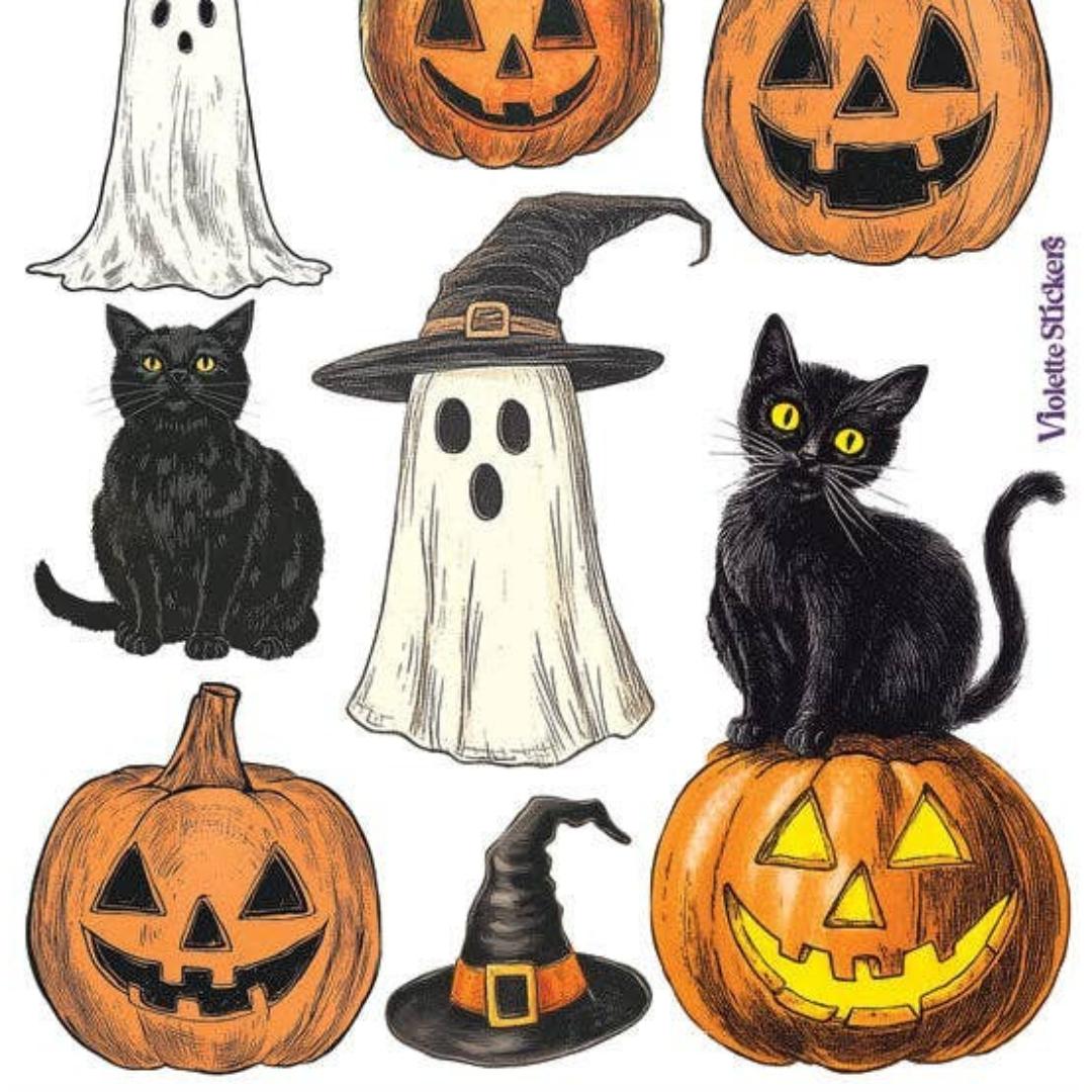 Violette Stickers - Crystal Pumpkin and Cat Stickers - 2 Sticker Sheets