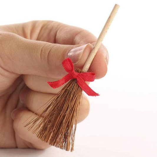 3-1/2" Miniature Natural Straw Broom with Bow - Halloween & Fall Crafts - 1 Broom