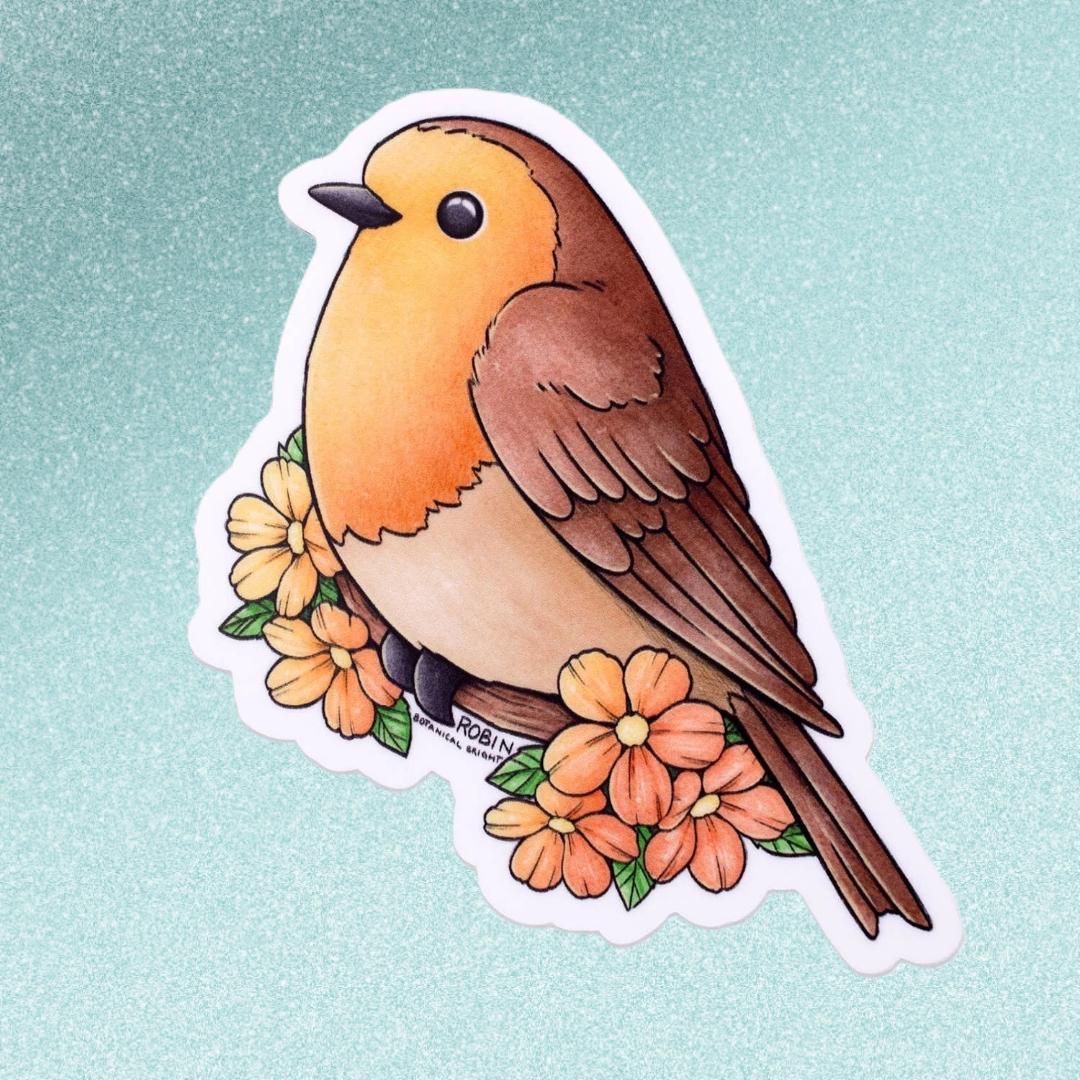 Robin Bird Sticker - Waterproof Vinyl Nature Decal