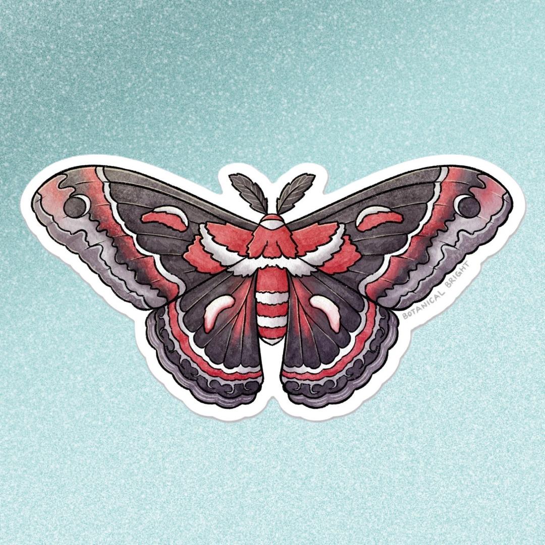 Cecropia Moth Sticker - Waterproof Vinyl Insect & Nature Decal
