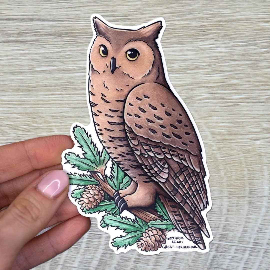 Great Horned Owl Sticker - Waterproof Vinyl Nature & Wildlife Decal