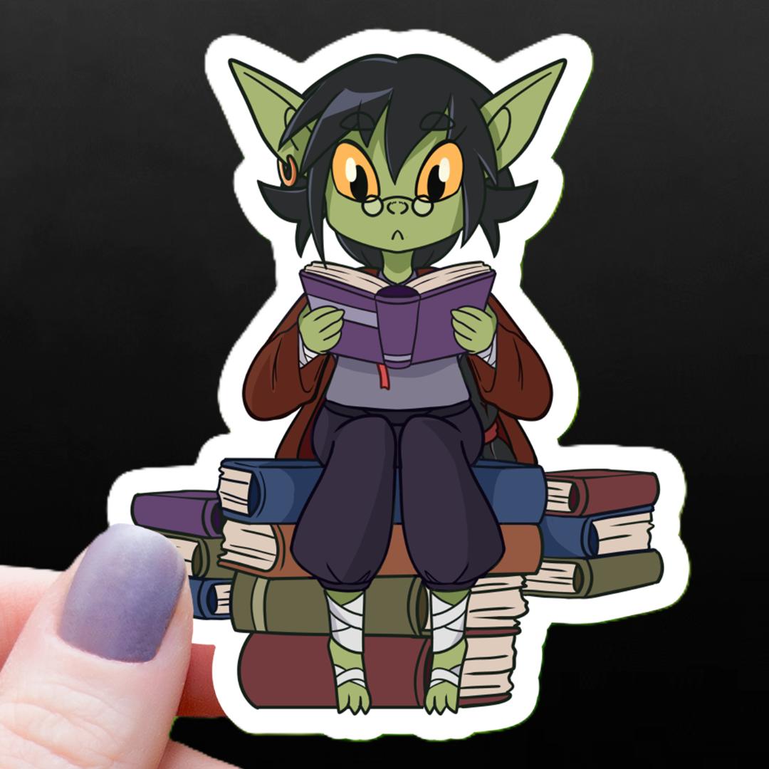 Book Reading Goblin Sticker - 3" Waterproof Vinyl Decal