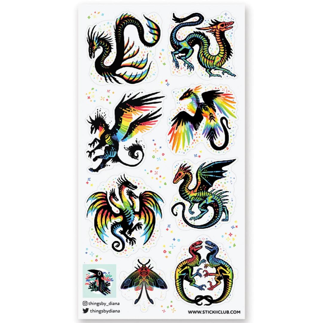 Remarkable Rainbow Creatures Stickers - Fantasy Sticker Sheet