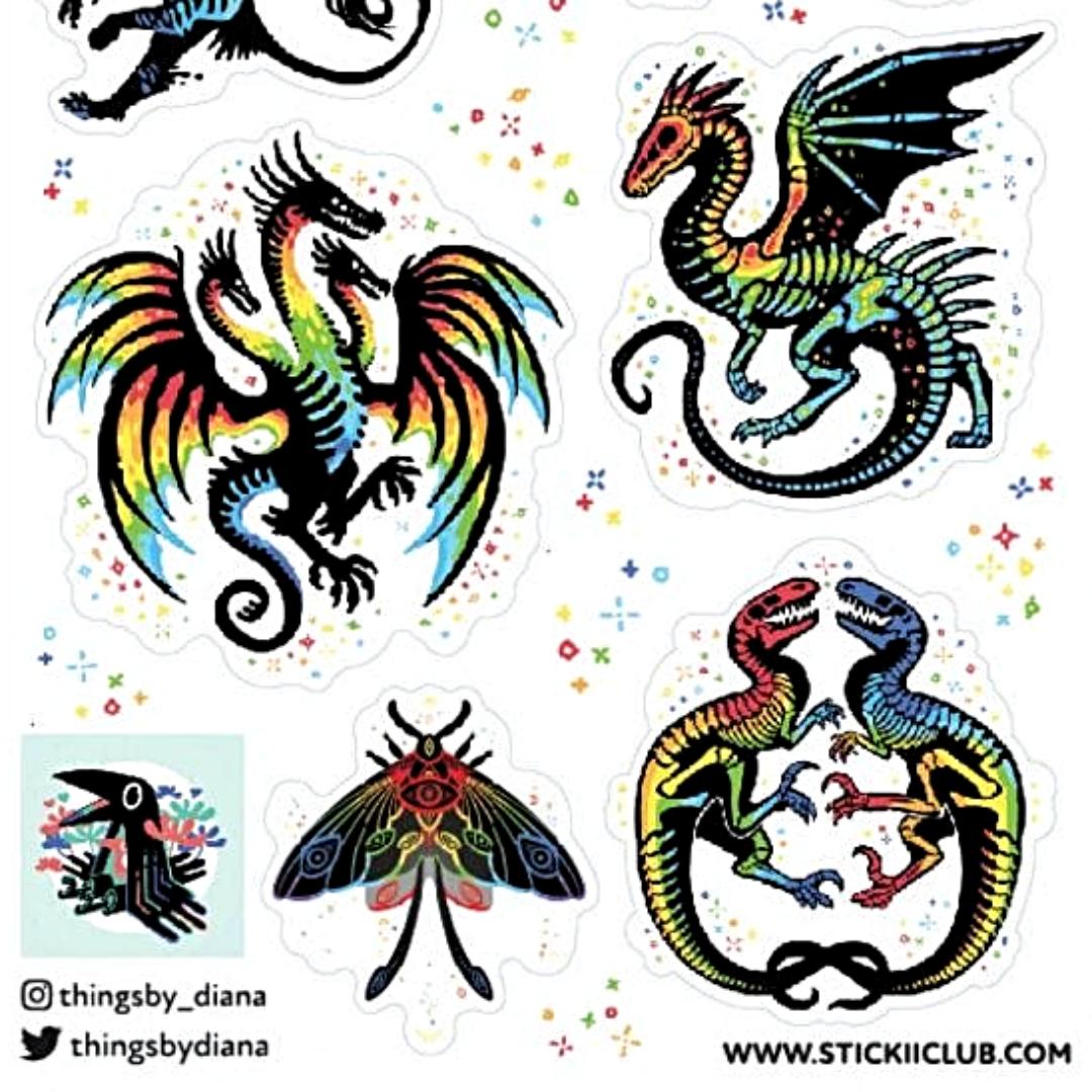 Remarkable Rainbow Creatures Stickers - Fantasy Sticker Sheet