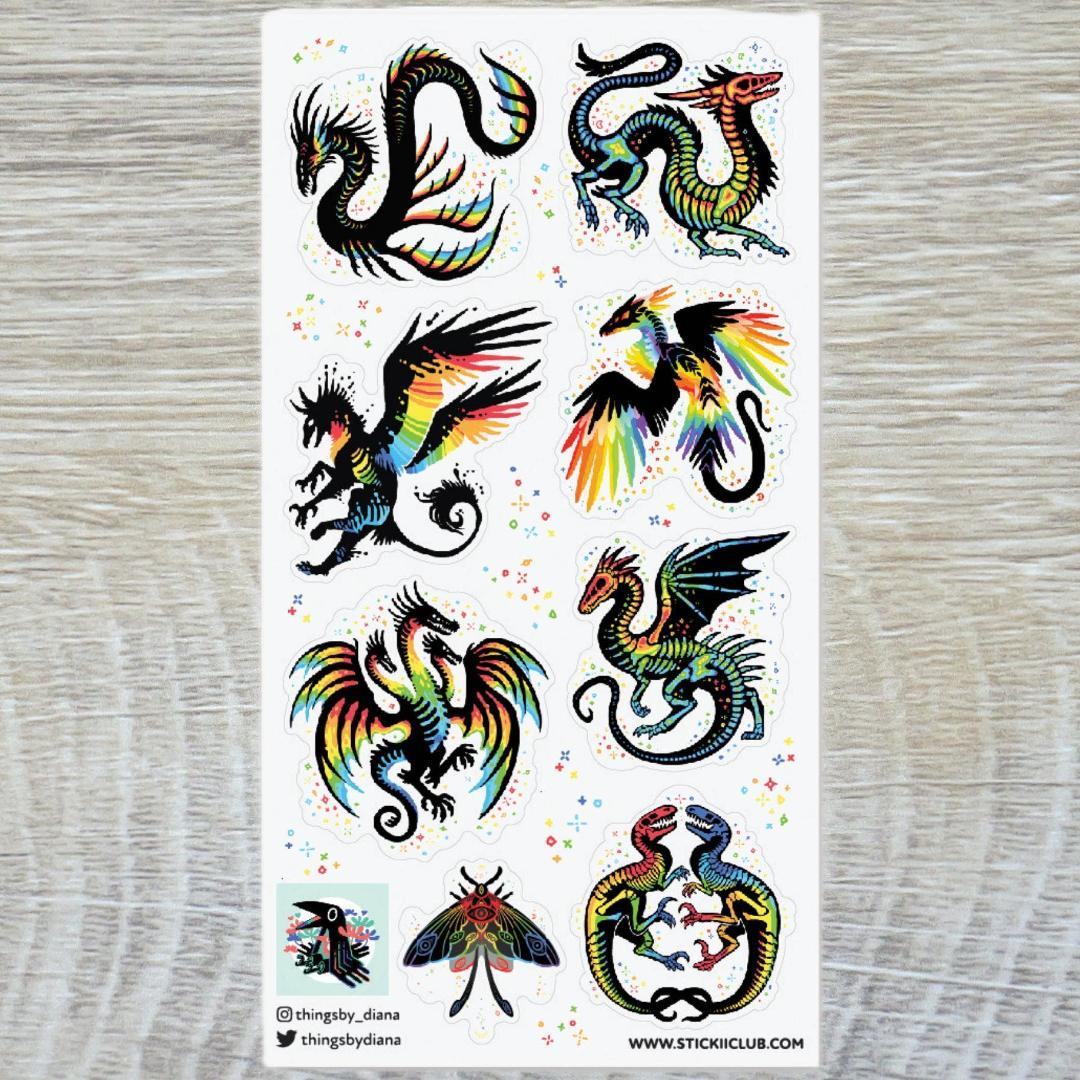 Remarkable Rainbow Creatures Stickers - Fantasy Sticker Sheet