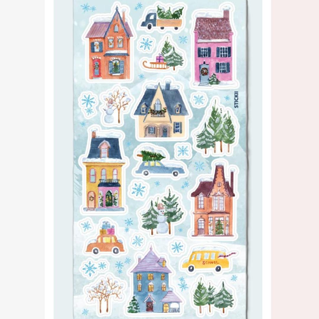 Winter Homes Stickers - 1 Holiday & Christmas Sticker Sheet