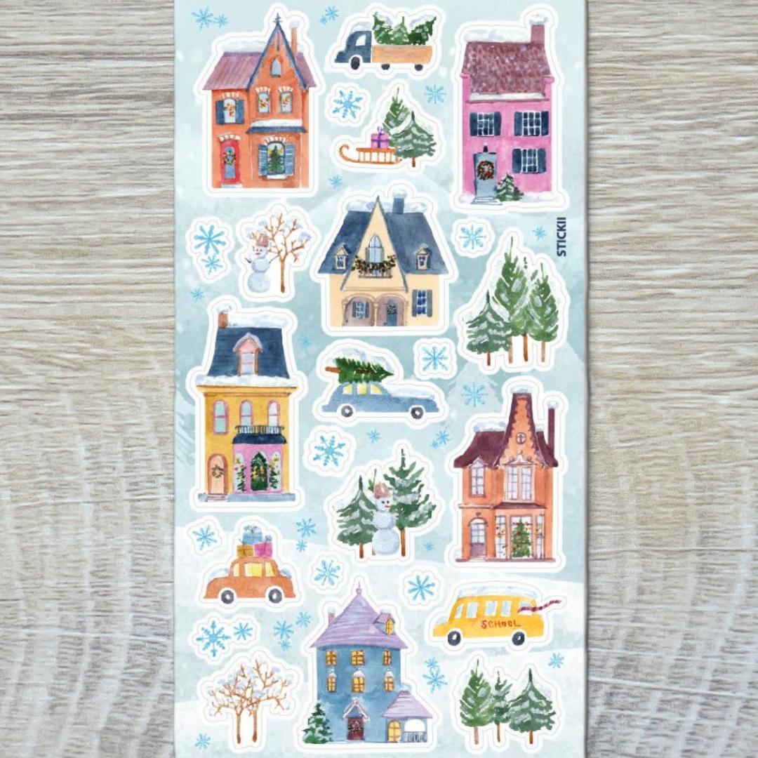 Winter Homes Stickers - 1 Holiday & Christmas Sticker Sheet