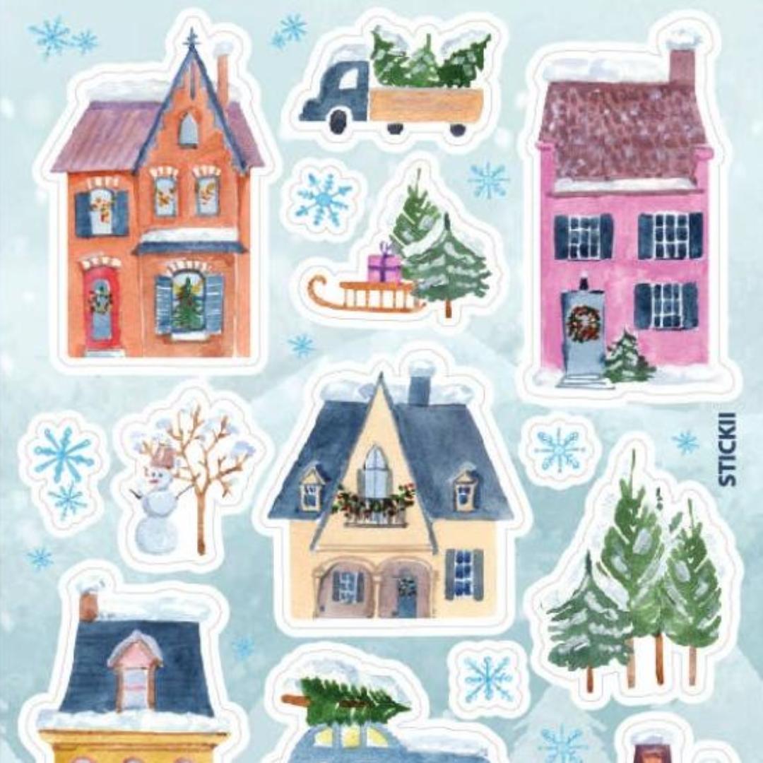 Winter Homes Stickers - 1 Holiday & Christmas Sticker Sheet