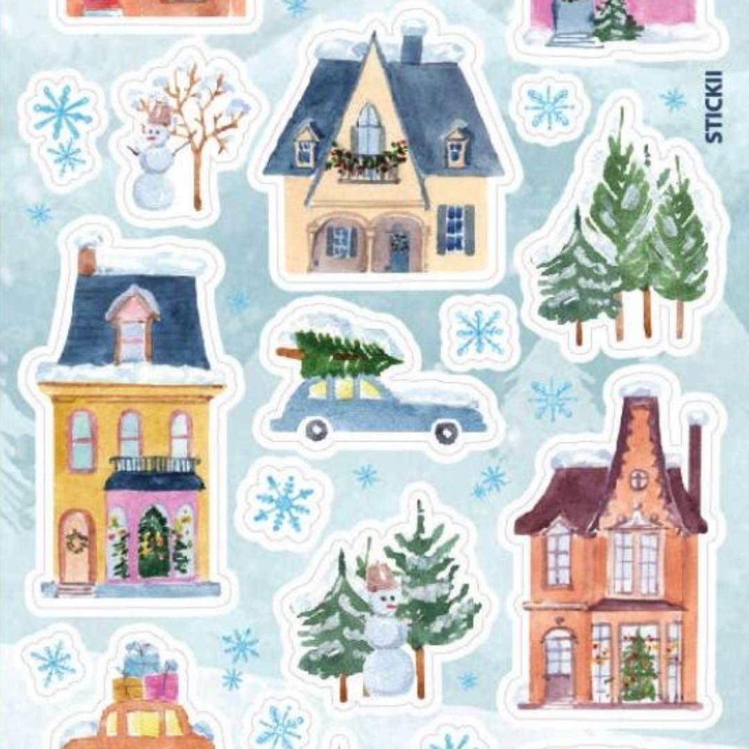 Winter Homes Stickers - 1 Holiday & Christmas Sticker Sheet